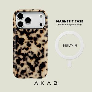AKAB 마그네틱 휴대폰 케이스, 아이폰 17 16 15 14 13 12 11 프로 맥스 플러스 에어용 블러 블랙 크림 소 무늬 미적 디자인, 2-in-1 이중 레이어 충격 방지 스크래치 방지 보호 커버, 무선 충전 호환, 남녀공용 선물