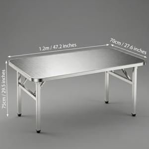 스테인리스 스틸 접이식 캠핑 테이블, 120X70X75Cm 고강도 휴대용 야외 피크닉 저녁 식탁, 파티오, BBQ, RV, 정원, 해변 & 낚시용 다리 포함 접이식 금속 캠핑 테이블