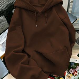 가을 겨울 트렌디 패션 드로스트링 후드 스웨트셔츠, 드로스트링 디자인 후드, 앞면 캥거루 포켓 디자인, 추운 날씨를 위한 포근한 웨어