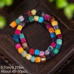 7mm 천연석 마노 사각 구슬 - 줄무늬 DIY 주얼리 제작용, 팔찌, 목걸이, 귀걸이, 수공예품, 여성 선물용 멀티컬러, 공예용품용 받침대가 있는 간격이 넓은 루즈 비즈