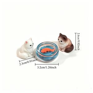 미니 고양이 수족관 장면 장식 모델 세트 3/2개, 귀여운 고양이와 장식용 어항 데스크탑 아이템 - 축제 선물