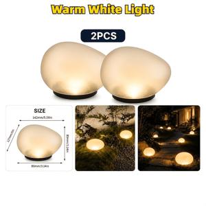 태양광 조약돌 조경등, 대형 사이즈, 폭 14cm, LED 장식등, 스마트 라이트 프로스트 태양광 경로등, 자동 스위치 장식등, 정원 화분, 다육이 지역 및 테라스 통로에 적합, 2개 세트