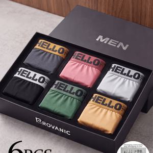 [BROVANIC] 6개 랜덤 세트 [HELLO] 프린트 남성용 드로즈 - 통기성 좋고 편안한 원단, 스타일리시한 탄성 허리 밴드, 캐주얼 복장 또는 외출에 적합