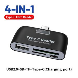 4in 1 Type-C OTG 카드 리더기 USB 2.0 어댑터, SD TF 카드 슬롯 포함, 고속 충전 포트, 플러그 앤 플레이, 고속 데이터 전송 변환기, Type-C 휴대폰, 노트북, 카메라, U 디스크, 마우스, 키보드와 호환 가능