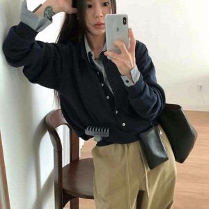 새 여성 폴로 칼라 풀오버 스웨터 한국 스타일 가을 겨울 2026 올리브 그린 회색 네이비 블루 원 사이즈 편안한 핏 다용도 데일리 캐주얼