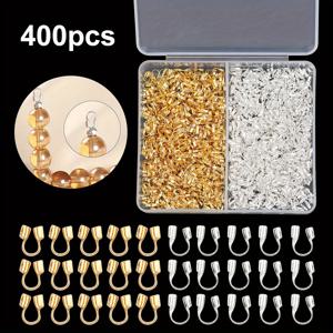 박스형 400개 4mm U자형 클라스프, 골드 200개 + 실버 200개, 듀얼 컬러 세트, 색상 유지 구리 소재, 팔찌 코드 끝 클라스프, DIY 핸드메이드 팔찌, 목걸이 및 주얼리 제작 액세서리