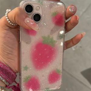 휴대폰 케이스 - 딸기색의 귀여운 투명 폰 커버, iPhone 16, 15, 14, 13, 12, 11 Pro Max, 16E, XS, X, XR, 7, 8 Plus, 그리고 SE 2022 모델과 호환됩니다. 충격 방지 보호 기능과 부드러운 느낌을 제공합니다.