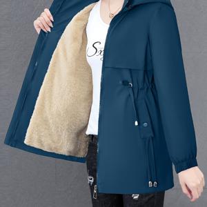 여성 가을 겨울 플리스 안감 두꺼운 트렌치 코트, 따뜻한 가을 겨울 시즌 상의 겉옷, 드로스트링 허리 디자인, 탄성 커프스, 간편하고 편안한 가벼운 코트