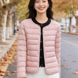 여성 슬림 경량 숏패딩 점퍼 이너 패딩 자켓 봄/가을/겨울 데일리 캐주얼 슬랙스 라운드 버튼 경량 얇은 긴팔 재킷