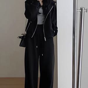 봄가을 캐주얼 맨투맨 트레이닝 세트 여 슬림 와이드 팬츠 후드 투피스
