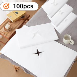 100개 일회용 얼굴 마사지 타월 50X80Cm/19.69X31.5In 부직포 마사지 침대 25G/Sqm 두꺼운 일회용 마사지 타월 100개 마사지 얼굴 패드 마사지 침대 머리 받침 타월 침대 머리 침대 시트 - 부드러운 흰색 뷰티 살롱 및 스파용 뷰티 침대 머리 받침 타월