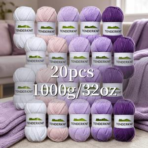대용량 혼방 니트 털실 20스케인 1000G 풀 세트, 손뜨개질, 홈 데코, 수제 가방, 예술 장식용 부드러운 아크릴 폴리에스터 실