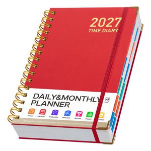 2027 A5 스프링 데일리 플래너, 내마모성 금색 테두리 모서리 보호대, 일일 스케줄 노트북, 다기능 생활 및 업무 목표 플래너, 휴대용 메모 및 작업 정리장, 2027년용 날짜가 기재된 일일, 주간, 월간 계획, 하드커버 아젠다 노트북, 연간 플래너 정리장, 비즈니스 사무실 달력, 목표 및 스케줄 트래커