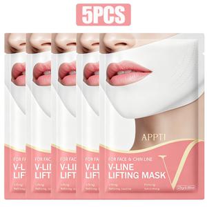 V라인 리프팅 콜라겐 페이스 마스크 5개입, 탄력 및 리프팅 콜라겐 마스크, 턱 리프팅 마스크, 이중 턱 스트랩, 목 리프팅 테이프, 얼굴 리프팅 테이프, , 페이셜 케어, 제품, 크리스마스 선물