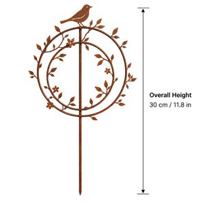화분용 장식용 금속 덩굴재배대, 11.8인치 새와 나뭇잎 덩굴식물 지지대, 실내외 화분용 소박한 정원 덩굴 프레임