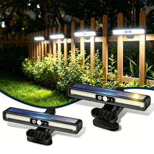 2개 클립형 태양광 모션 센서 실외등 스트립 (36 LED, 6000K 휴대용 태양광 안전등), 울타리, 차고 및 캠핑에 적합 (블랙)