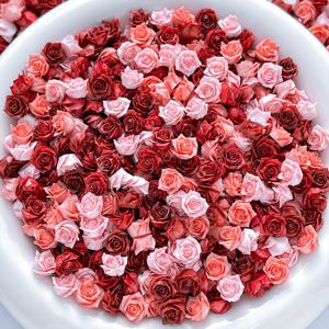 야광 레드, 핑크, 멀티 컬러 3D 미니 로즈 수지 꽃 패치 24개, 뒷면이 평평한 미세 플로럴 액세서리, 네일 아트, 헤어 액세서리, 크림 접착제 휴대폰 케이스, 발렌타인데이, 웨딩 DIY 핸드메이드 장식용