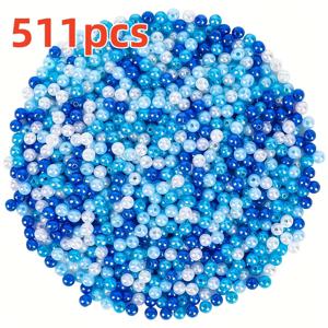 511개 6mm 파란색 및 흰색 혼합 아크릴 비즈, 주얼리 제작, 우정 팔찌, 크리스마스 시리즈, 원형 비즈, 수공예 주얼리, 목걸이, 귀걸이, 휴대폰 체인, 국경일, 생일, 휴일, 새해, 학교 시즌 선물로 완벽