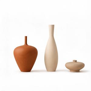 테라코타 조각품 테이블 꽃병 장식 3개 세트, 무광 3D 프린팅 PLA 화병, 캐비닛 책장 사무실 책상용, 마른 나뭇가지, 뉴트럴 빈티지 아트 장식 선물