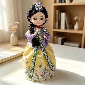 수제 한국 한복 인형, 전통적인 보라색 노란색 드레스 수집용 피규어, 크리스마스 생일을 위한 특별한 미술 장식 선물