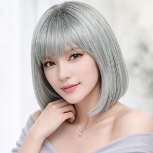 실버 그레이 앞머리 포니테일 가발, 12인치 고온 합성 섬유 여성용 가발, 푹신하고 부드러움, 모든 여성의 부활절 , 프롬 스타일링, 다용도 패션 가발에 적합