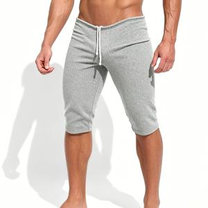 GYM 슈퍼 섹시 고탄성 미세 남성용 트레이닝 및 피트니스 7부 스포츠 팬츠, 아웃도어 러닝 스포츠 남성용 헬스장 타이트 스포츠 7부 시원하고 통기성 좋은 스포츠 미드팬츠
