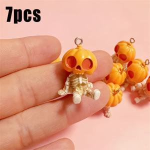 할로윈 호박 해골 펜던트 7개 3D 레진 호박 참, 주얼리 제작 및 DIY 휴일 파티 장식 액세서리용