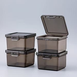 4개 PP 플라스틱 투명 회색 뚜껑형 수납 상자, 헤어 액세서리, DIY 공예품, 주얼리 정리용, 공예품 수납함 및 정리함, 공간 절약형 소형 탁상용 서랍 수납 정리함