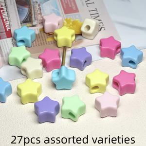 27개 랜덤 혼합 색상 별 모양 대구멍 구슬 DIY 공예 용품, 공예 재료, 의류 장식, 액세서리, 목걸이, 귀걸이 및 기타 수제 구슬 부품 구슬 모음
