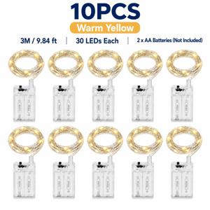 10개 LED 요정 줄조명, 30개 LED 배터리 작동식 유연한 은색 철사 장식 조명, 따뜻한 노란색/흰색//보라색 옵션, 보보 풍선, 선물 상자, 병, 침실, 결혼식, 생일 및 휴일 DIY 장식용, AA 배터리 2개 필요