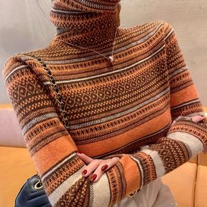 여성용 그린 빈티지 터틀넥 스웨터 베이스 레이어, 가을/겨울 2022 신상 스타일리시 이너 레이어링 탑, 여성 상의