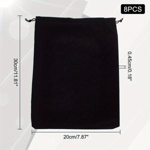 8개 벨벳 포장 파우치 드로스트링 가방 직사각형 블랙 30X20Cm