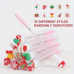 크리스마스 테마 마스카라 브러쉬 10개 세트 (산타, 눈꽃, 장갑, 선물 상자, 화환, 종소리, 양말, 나무, 모자 등 디자인)