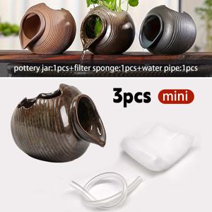 3개 미니 세라믹 냄비 세트 (세라믹 냄비 1개, 필터 스펀지 1개, 물 파이프 1개), 모던 세라믹 물 흐름 냄비 공예 장식 (펌프 미포함), 수족관 풍경 장식, 미니 물 특징 장식품