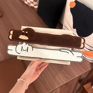 일본식 카와이 플러시 동물 머리띠, 앞머리 패치 및 面。扣 부착식 - 3가지 색상, 헤어스타일용, 미끄럼 방지 내부 후프, 높은 머리꼭지 포니테일용 부드러운 てもみ가드, 흩날리는 머리카락, 메이크업 스킨케어용, 선물용