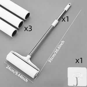 보풀 제거기. 5종 세트 (종이 3롤 + 긴 손잡이 헤어 리무버 걸레 1개 + 걸이 1개 포함) 청소 도구, 다양한 상황에 적합, 각도 있는 떼어내는 스티커 헤어 리무버 롤러 브러시