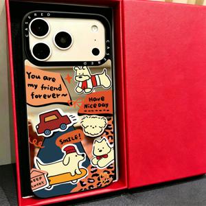 휴대폰 케이스 - 1개 거울 2D 다기능 메이크업 거울, Apple iPhone 16 15 Pro Max 14 Plus 13 12 11 휴대폰 케이스에 적합, 만화 귀여운 손으로 그린 낙서 강아지 일러스트 거울 소프트 케이스, 낙하 방지 풀 패키지 보호 케이스, 창의적인 재미 Tr