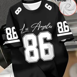 남성용 Los Angeles No. 86 미식축구 저지 스타일 디지털 프린트 티셔츠, 3가지 컬러(블랙, 화이트, 그린), 스포티 캐주얼 반팔
