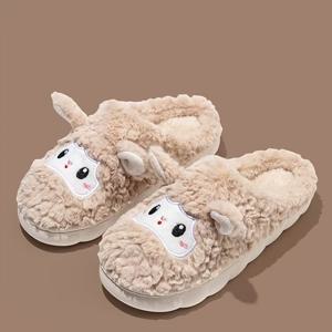 남녀공용 따뜻한 플러시 실내화 - 미끄럼 방지 두꺼운 밑창 겨울 부티, 아늑한 프린트 보호대, 부드러운 패브릭 갑피 & PVC 밑창, 침대 옆, 카펫 바닥용 - 남녀공용 연령대, 여성 신발