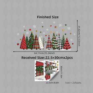 2D 평면, 2개/1세트, 2개입 팩, 2D 평면 프린트 버팔로 체크 격자무늬 정전기 흡착 창문 스티커. 크리스마스 트리, 눈송이, 별 장식용—재사용 가능, 비정형 모양. 유리문, 카페, 팜하우스 소박한 스타일의 겨울 크리스마스 장식용, 2D 평면