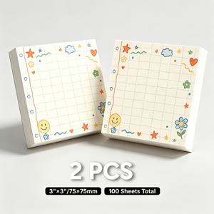 100매/2개입, 간편한 격자 노트, 자가 접착식 탈착식 스티커 메모, 낙서 격자 떼어내는 포스팅 메모지, 학생 문구류 및 사무실 데스크탑 장식용
