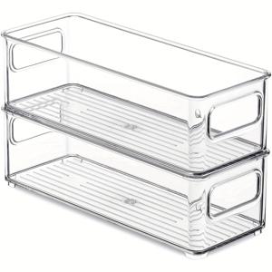 냉장고 수납 상자, 손잡이 포함 2개 세트, 팬트리 정리 용기 25.5X10X7Cm