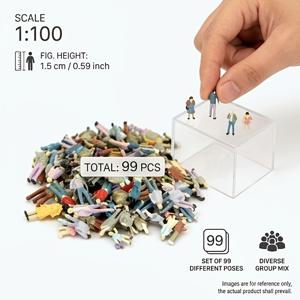 99개/팩, 1:100 스케일 페인팅된 미니어처 피규어, 높이 1.5cm, 랜덤 색상, 다양한 포즈, 샌드 테이블, 건축, 기차 레이아웃 시뮬레이션 및 장식용 재료용