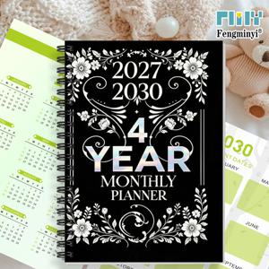 FENGMINYI 4년 플래너 1개 2027-2030, 사무실 및 가정용 - 나선형 제본 월간 달력, 4색 내지, 연간 요약, 주소록 및 메모장 포함 | 학생, 비즈니스용 컴팩트 연도 기획 달력 선물, 2D 평면