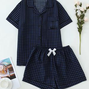 Women's Fashion Pajama Pants 2-Pie Set with Short Sleeve Button-Down Lapel Top and Short Sleeve Comfortable Summer Pajamas