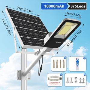 태양광 가로등 1개, IP65 태양광 야외등, 리모컨 포함 정원등, 10000mAh 대용량 배터리, 고출력 LED 조명, 황혼부터 기상까지, 차고 보안등, 정원, 안뜰, 길, 차고, 주차장, 파티오, 대문에 적합