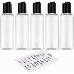 개인용품을 위한 3.4 Oz/100Ml 여행용 용기 5개 세트, TSA 규정 준수, 누출 방지 플라스틱 빈 병 (라벨 포함)