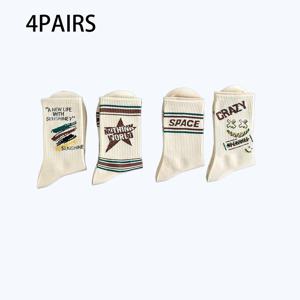 남성용 마이야드 빈티지 양말 4켤레, 중목 양말, 트렌디한 봄/여름 스타일, 땀 흡수성 스포츠 농구 양말, 미국 학생용 긴 양말