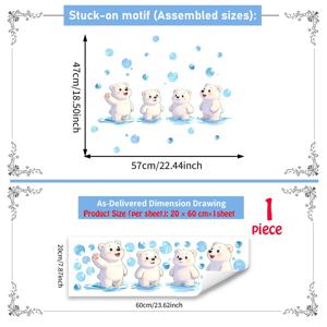 2D 평면, 고품질 2D 정적 투명 창문 스티커 1개, 귀여운 북극곰 수중 잔물결 버블 샤워실 파티션 유리 장식용 데칼
