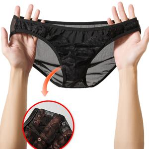 레이스 및 메쉬 패널이 있는 남성용 로우 라이즈 브리프, 섹시한 오픈워크 메쉬 속옷, 높은 탄성, 부드러움, 편안함 및 통기성을 제공하는 나일론 및 스판덱스 브리프